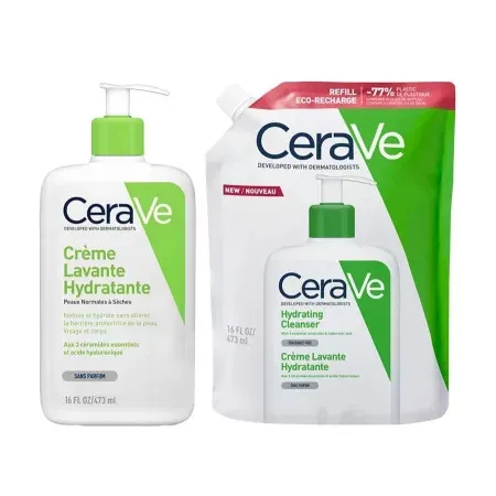 CeraVe Crème Lavante Hydratante + Eco-recharge 2X473ml - Univers Pharmacie