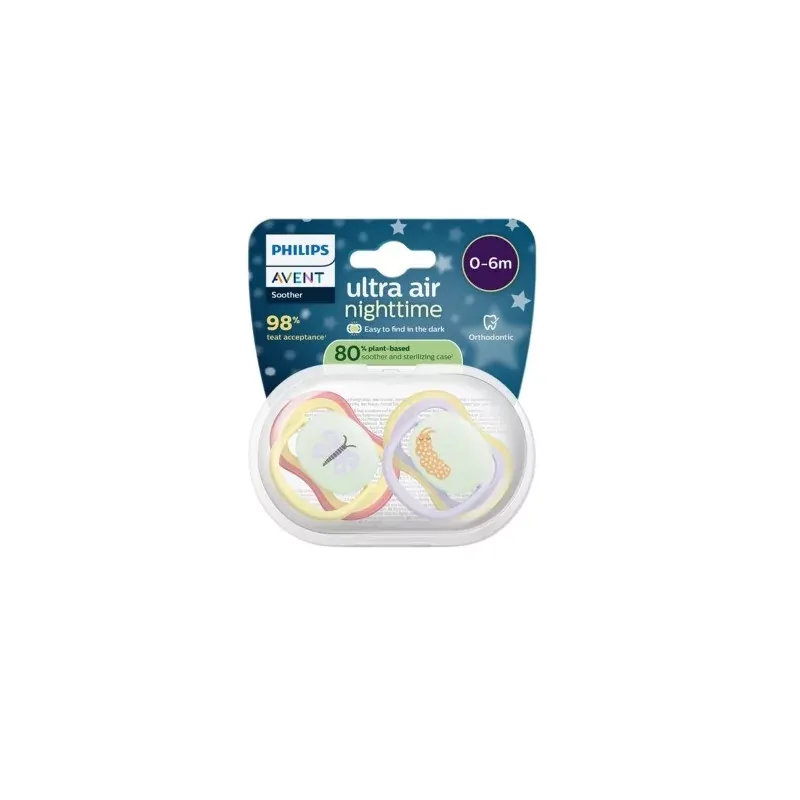 Philips Avent Ultra Air Nighttime Sucette 0-6m Papillon Chenille X2 1 - Univers Pharmacie