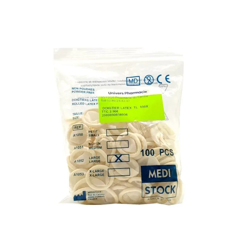 Medi Stock Doigtiers Latex Non Poudrés Taille L X100 - Univers Pharmacie