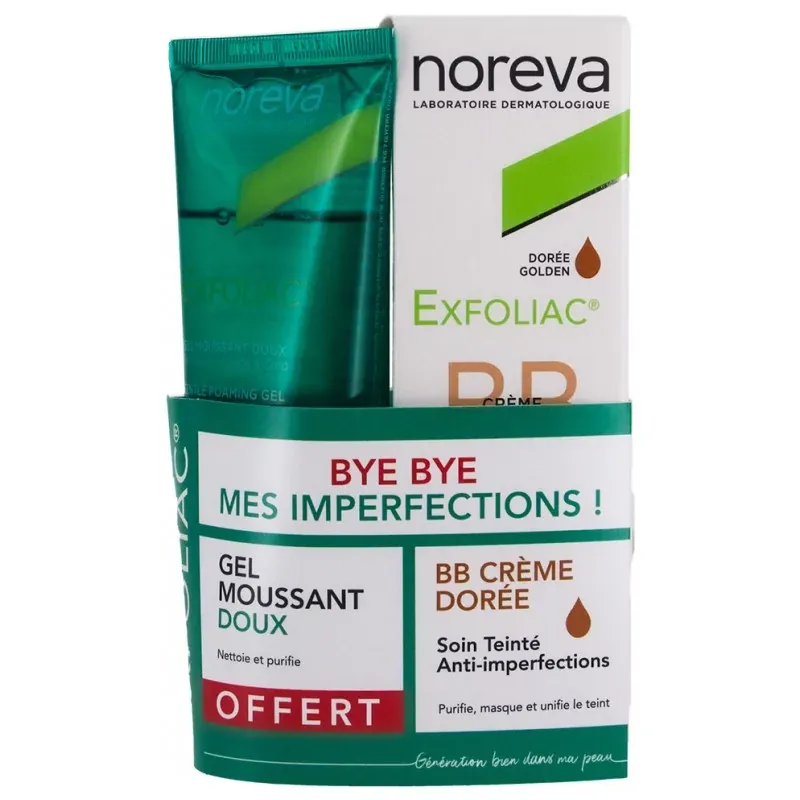 Noreva Exfoliac Gel Moussant Doux + BB crème Doré 30ml - Univers Pharmacie