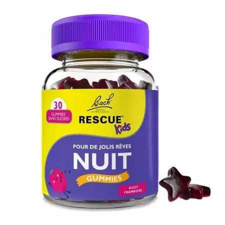 Rescue Kids Nuit Gummies sans sucres Goût Framboise X30 - Univers Pharmacie