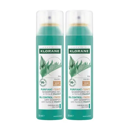 Klorane Shampoing Sec Purifiant Teinté Cheveux Bruns 2X150ml - Univers Pharmacie
