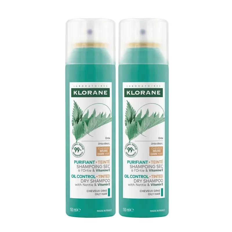 Klorane Shampoing Sec Purifiant Teinté Cheveux Bruns 2X150ml - Univers Pharmacie