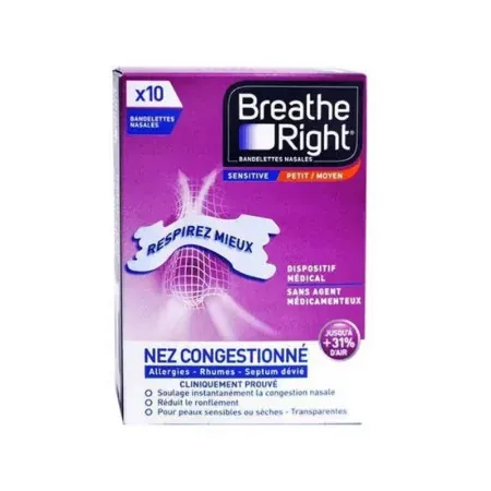 Breathe Right Bandelettes Nasales Nez Congestionné Petit/Moyen X10 - Univers Pharmacie