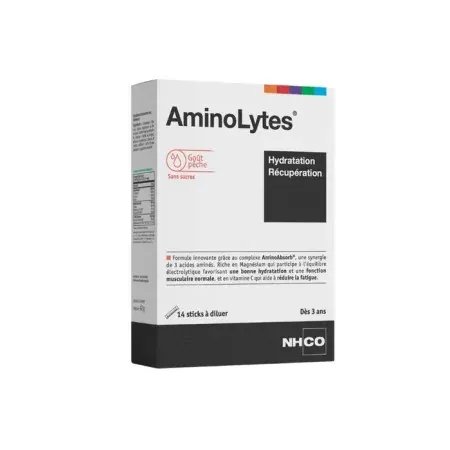 NHCO AminoLytes Hydratation Récupération goût Pêche 14 sticks à diluer - Univers Pharmacie