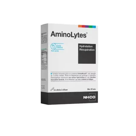 NHCO AminoLytes Hydratation Récupération goût neutre 14 sticks à diluer - Univers Pharmacie