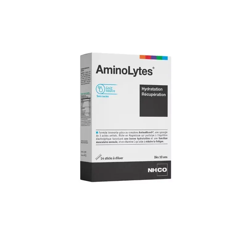 NHCO AminoLytes Hydratation Récupération goût neutre 14 sticks à diluer - Univers Pharmacie