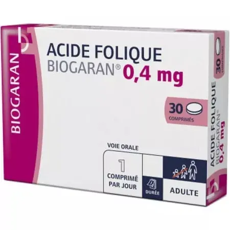 Acide Folique Biogaran 0,4mg 30 comprimés - Univers Pharmacie