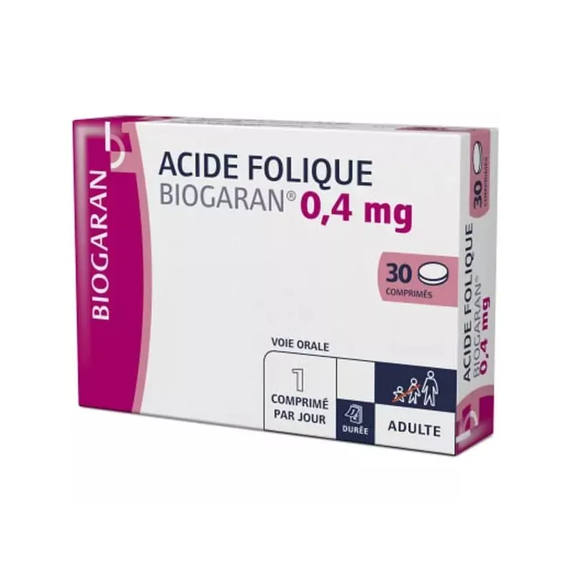 Acide Folique Biogaran 0,4mg 30 comprimés - Univers Pharmacie