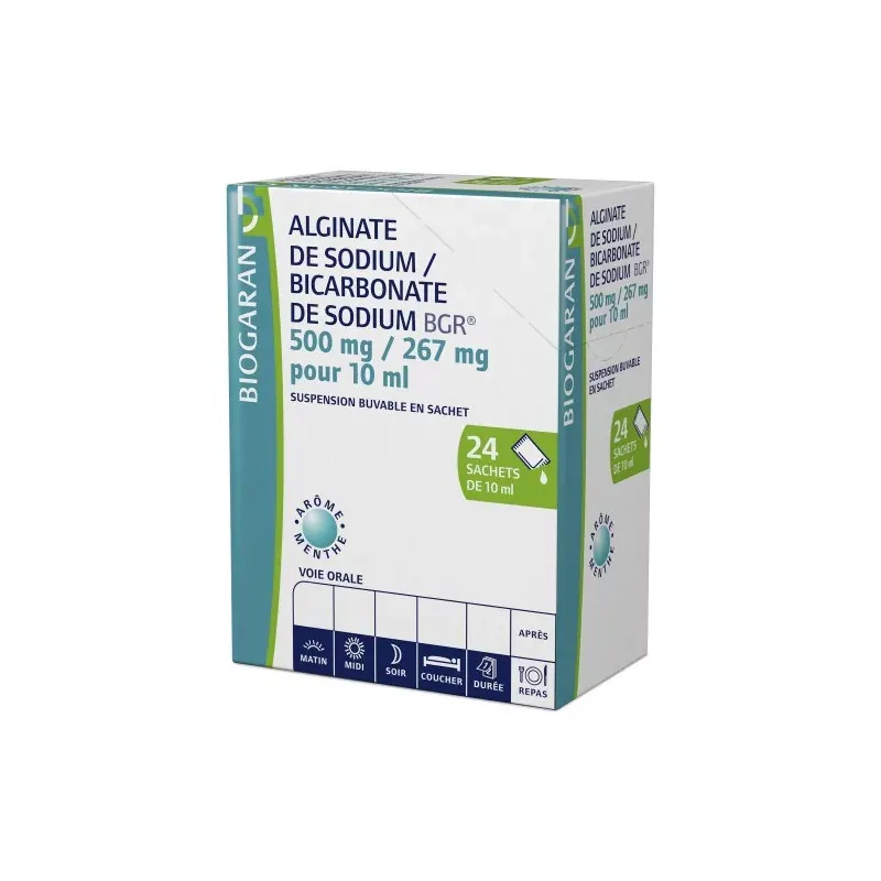 Alginate de Sodium/Bicarbonate de Sodium BGR 500mg/267mg 24 sachets - Univers Pharmacie