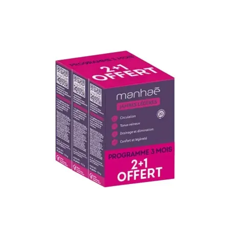 Manhaé Jambes Légères 2+1 Offert 90 gélules - Univers Pharmacie