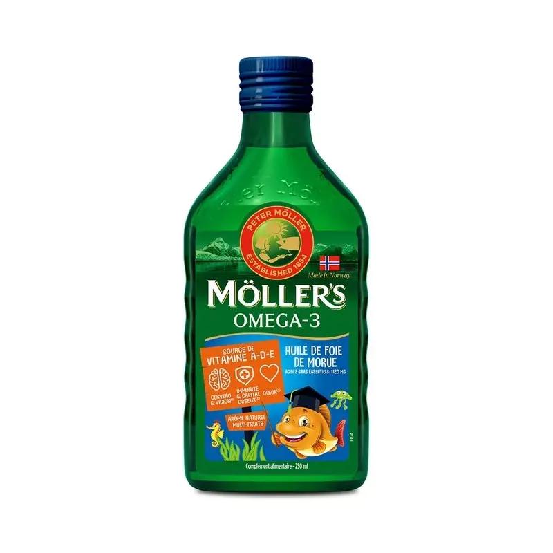 Möller's Oméga-3 Huile de Foie de Morue Arôme Multi-Fruits 250ml - Univers Pharmacie