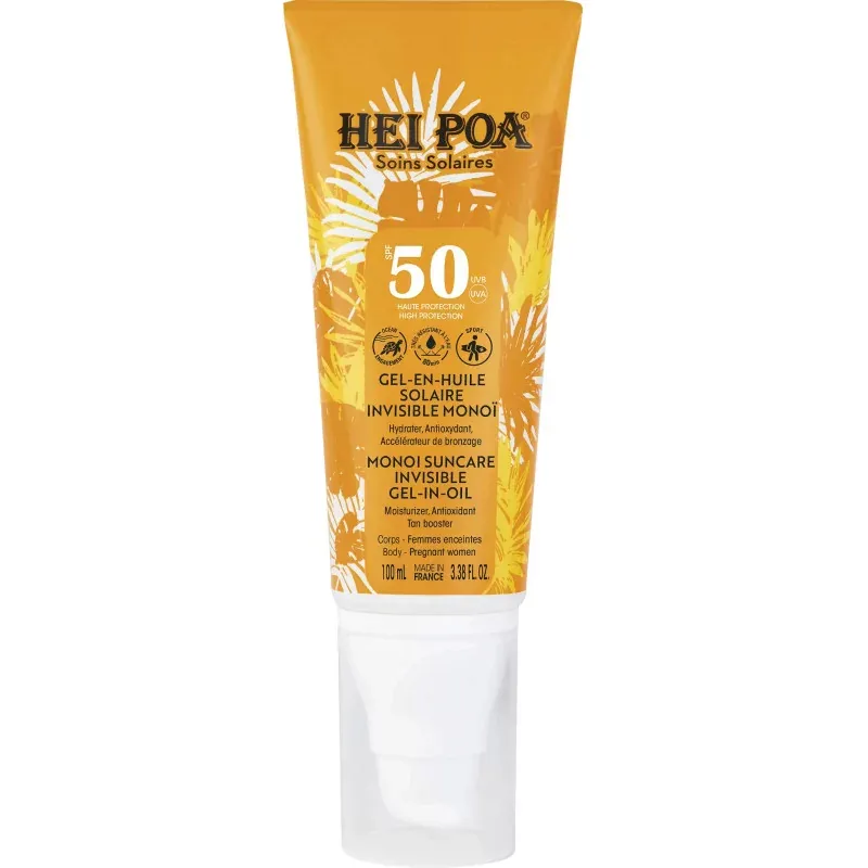 Hei Poa Gel-en-Huile Solaire Invisible Monoï SPF50+ 100ml - Univers Pharmacie