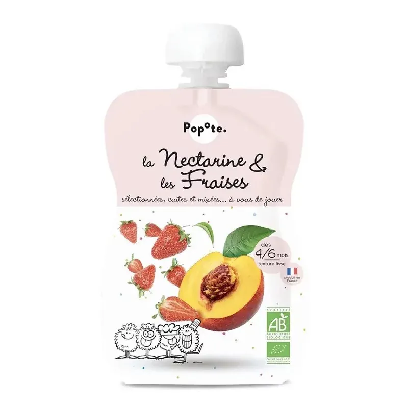 Popote La Nectarine et Les Fraises Bio Compote 120g - Univers Pharmacie