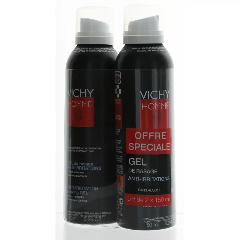 Vichy Homme Gel de Rasage Anti-irritations 2X150ml - Univers Pharmacie