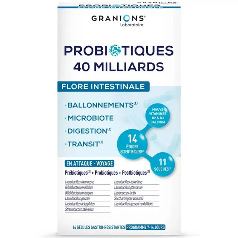 Granions Probiotiques 40 milliards Flore Intestinale 14 gélules - Univers Pharmacie