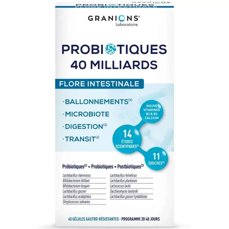 Granions Probiotiques 40 milliards Flore Intestinale 40 gélules - Univers Pharmacie