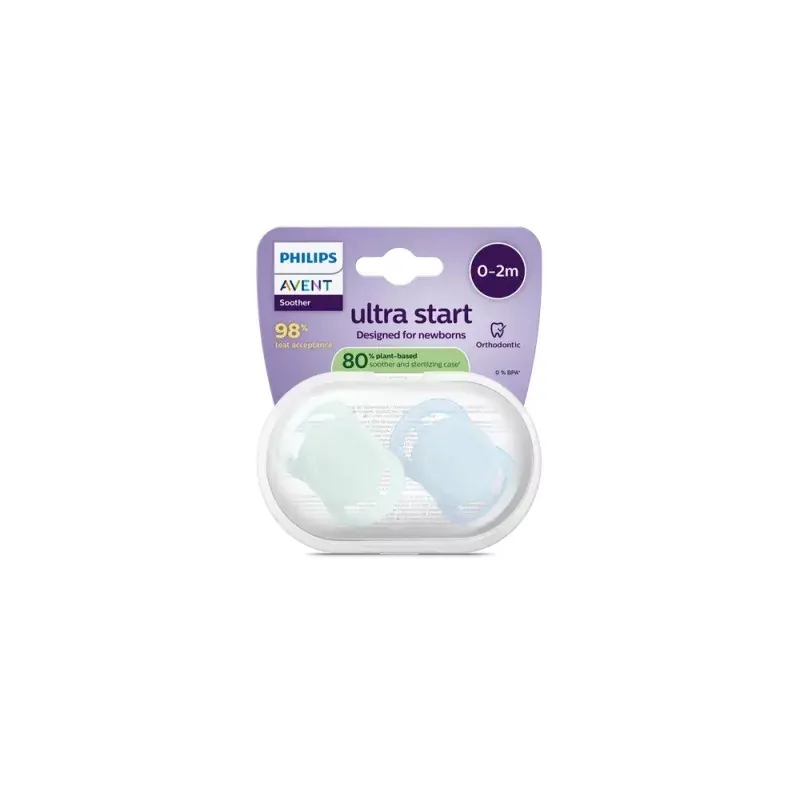 Philips Avent Ultra Start Sucette 0-2m Deco vert/bleu X2 - Univers Pharmacie