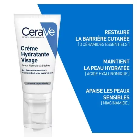 CeraVe Crème Hydratante Visage 52ml - Actions et bienfaits