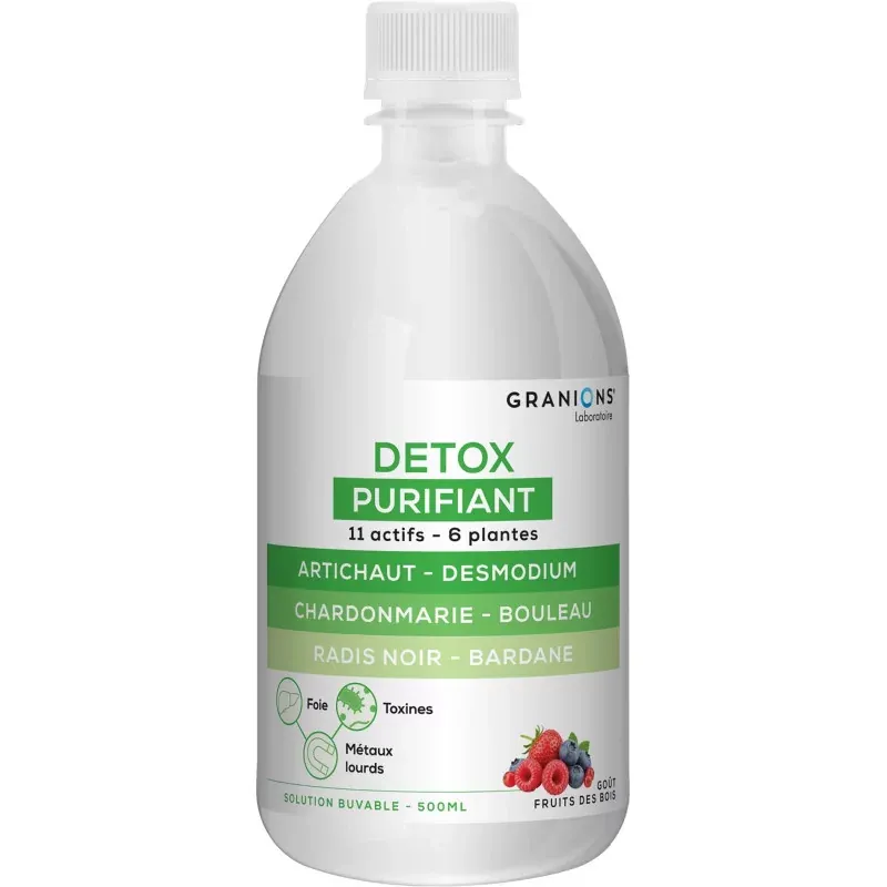 Granions Détox Purifiant Solution Buvable Goût Fruits des Bois 500ml - Univers Pharmacie