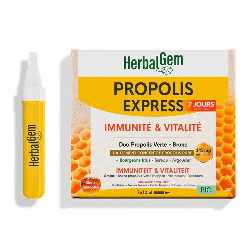 HerbalGem Propolis Express Immunité & Vitalité Bio 7X10ml  - Univers Pharmacie