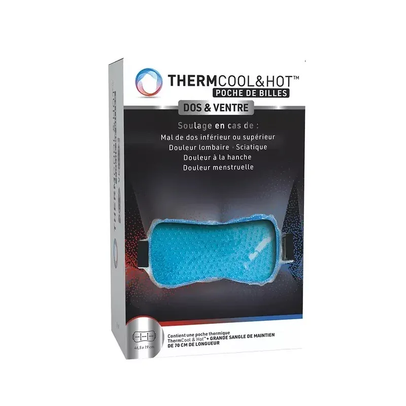 Thermcool & Hot Poche de Billes Dos & Ventre + Sangle de Maintien 46,5 X 19cm - Univers Pharmacie