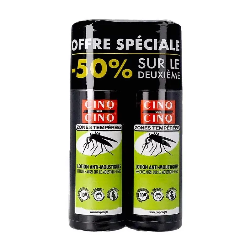 Cinq sur Cinq Lotion Anti-moustiques Zones Tempérées 2X100ml - Univers Pharmacie
