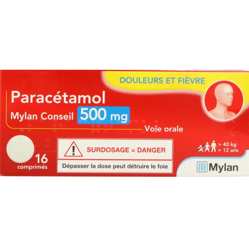 Paracétamol Mylan Conseil 500mg 16 comprimés - Univers Pharmacie