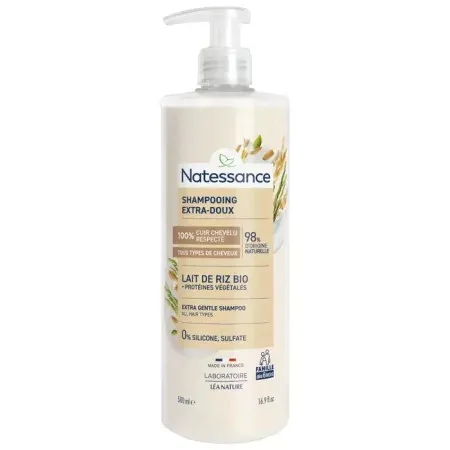Natessance Shampooing Extra-Doux Lait de Riz 500ml - Univers Pharmacie