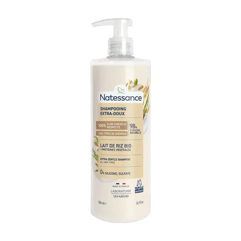 Natessance Shampooing Extra-Doux Lait de Riz 500ml - Univers Pharmacie