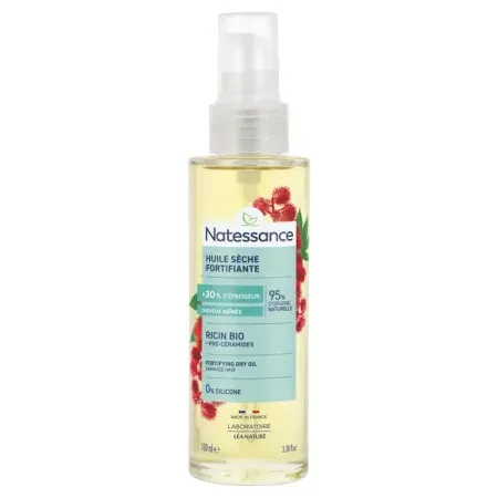 Natessance Huile Sèche Fortifiante Ricin Bio + Pro-céramides 100ml - Univers Pharmacie