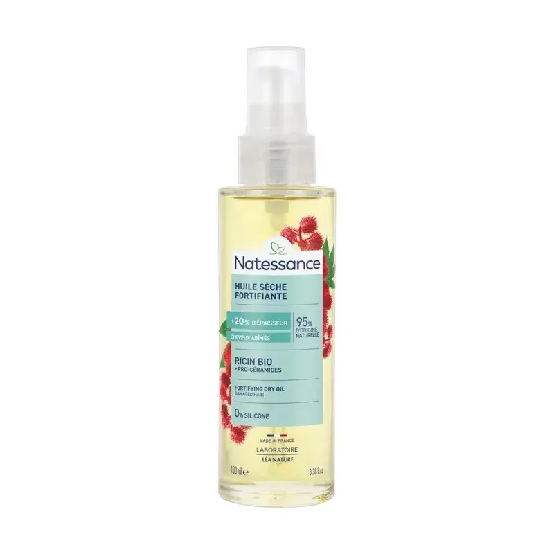 Natessance Huile Sèche Fortifiante Ricin Bio + Pro-céramides 100ml - Univers Pharmacie