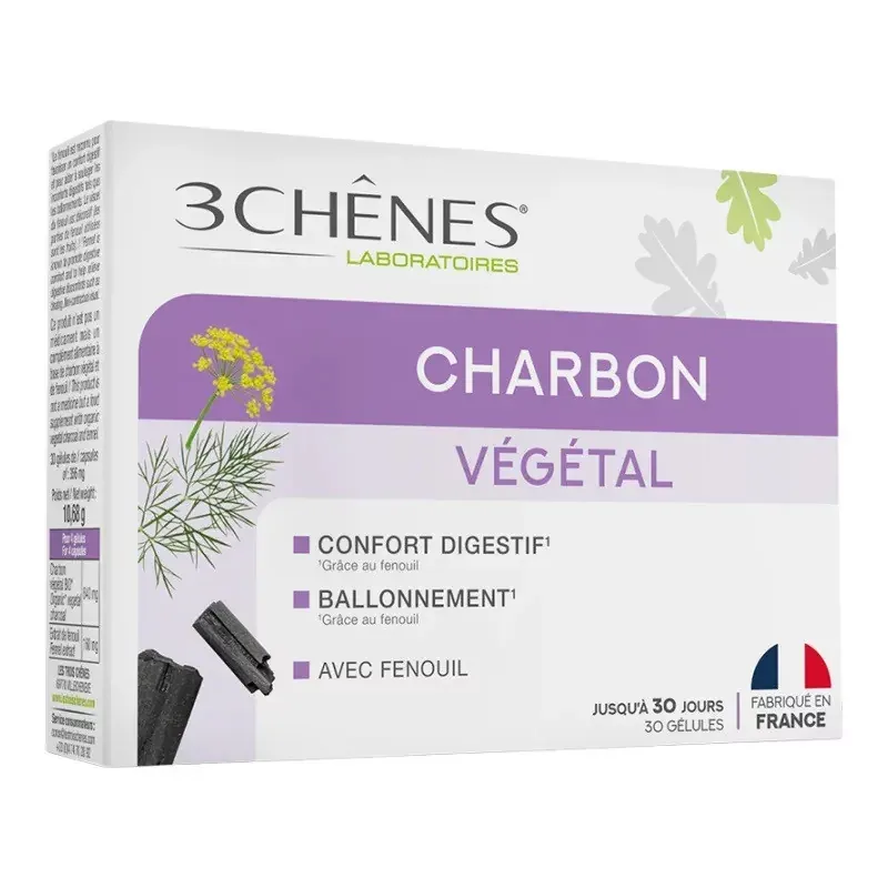 3 Chênes Charbon Végétal 30 gélules - Univers Pharmacie