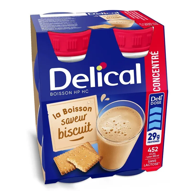 Delical HP HC Boisson Concentré Saveur Biscuit 4X200ml - Univers Pharmacie