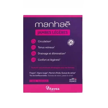 Manhaé Jambes Légères 30 gélules - Univers Pharmacie