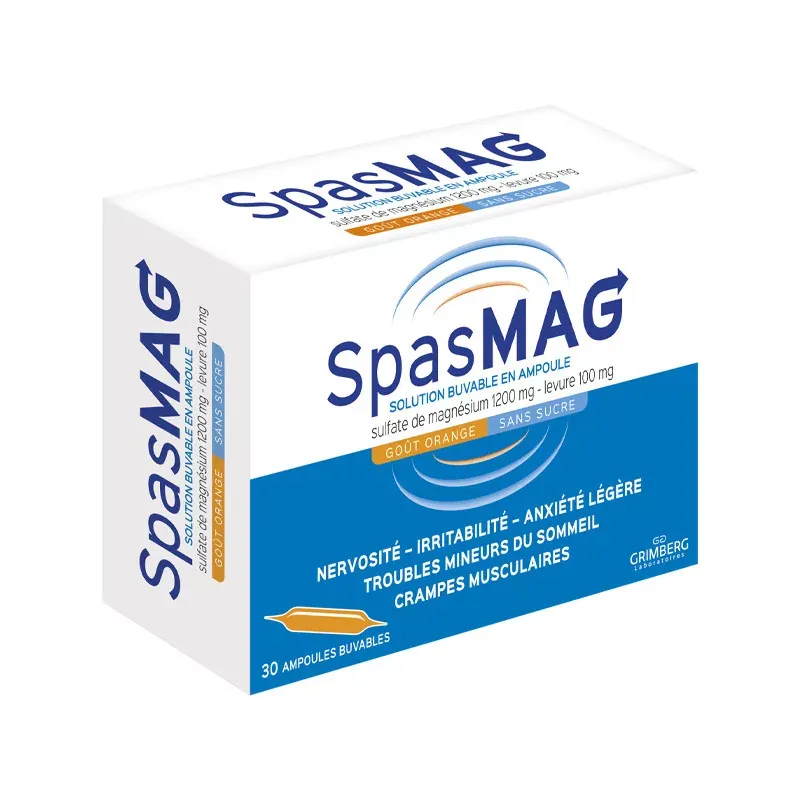 Spasmag Sulfate de Magnésium + Levure 30 ampoules - Univers Pharmacie