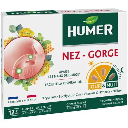 Humer Nez-Gorge Jour & Nuit 10 + 5 comprimés - Univers Pharmacie