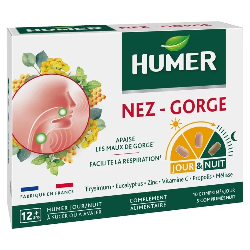 Humer Nez-Gorge Jour & Nuit 10 + 5 comprimés - Univers Pharmacie