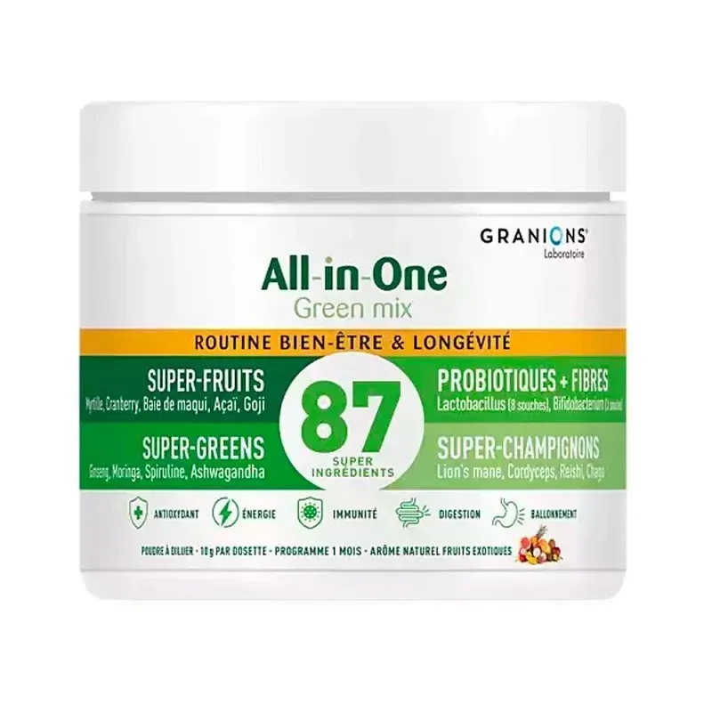 Granions All-in-One Green Mix Framboise Kiwi 146g - Univers Pharmacie