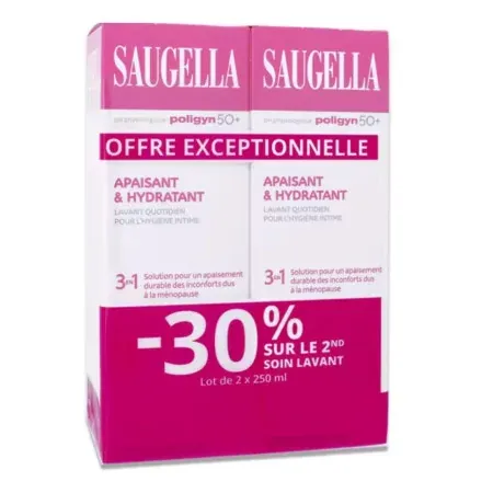 Saugella Poligyn 50+ Apaisant & Hydratant Soin Lavant 3en1 2X250ml - Univers Pharmacie