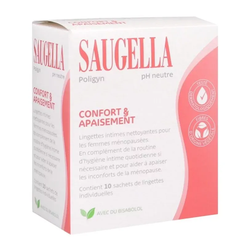 Saugella Poligyn Confort & Apaisement 10 lingettes - Univers Pharmacie