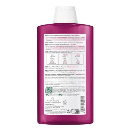 Klorane Shampoing Désaltérant 72H Hydratation & Brillance Figuier de Barbarie 400ml - Dos du flacon