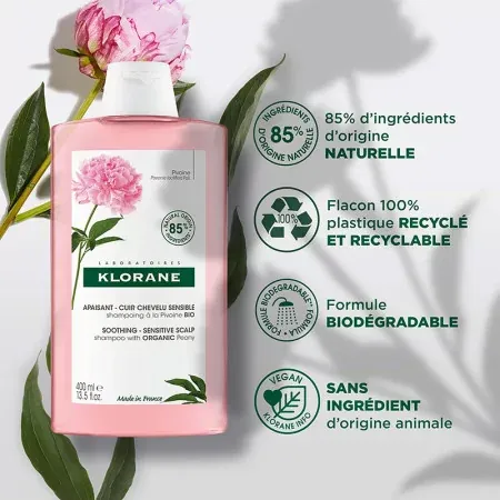 Klorane Shampooing à la Pivoine 400ml - Produit écoresponsable