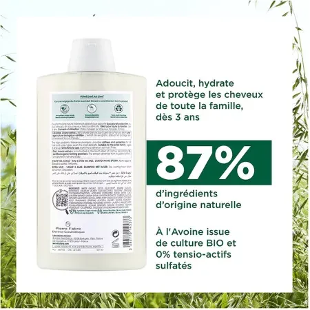 Klorane Shampooing Extra-doux à l'Avoine 400ml - Ingrédients naturels