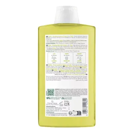 Klorane Shampooing Légèreté Cédrat 400ml - Dos du flacon