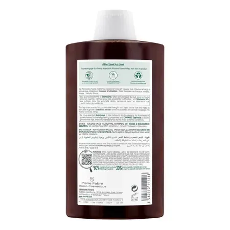 Klorane Shampooing à la Quinine & Edelweiss 400ml - Dos du flacon