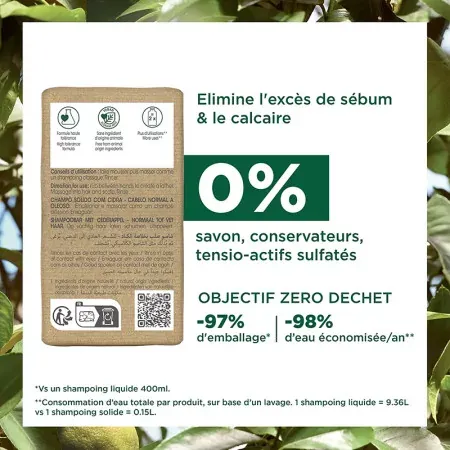 Klorane Shampoing Solide au Cédrat 80g - Formule naturelle