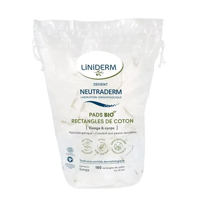 Neutraderm Pads Rectangles de Coton [Visage & Corps] 8X10cm X180 - Univers Pharmacie