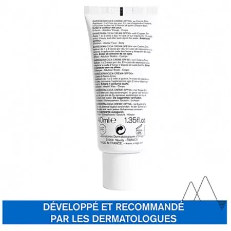 Uriage Bariéderm Cica-Crème Réparatrice au Cuivre et Zinc SPF50+ 40ml - Dos du tube