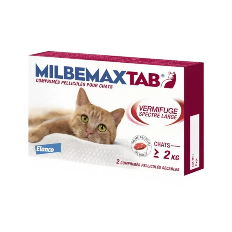 Milbemaxtab Vermifuge Chats +2kg 16mg/40mg 2 comprimés - Univers Pharmacie
